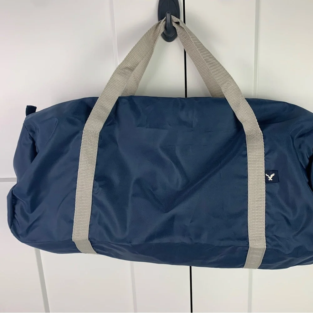 American Eagle Duffle Bag Navy Blue & Light Beige Travel Weekend Gym Work
